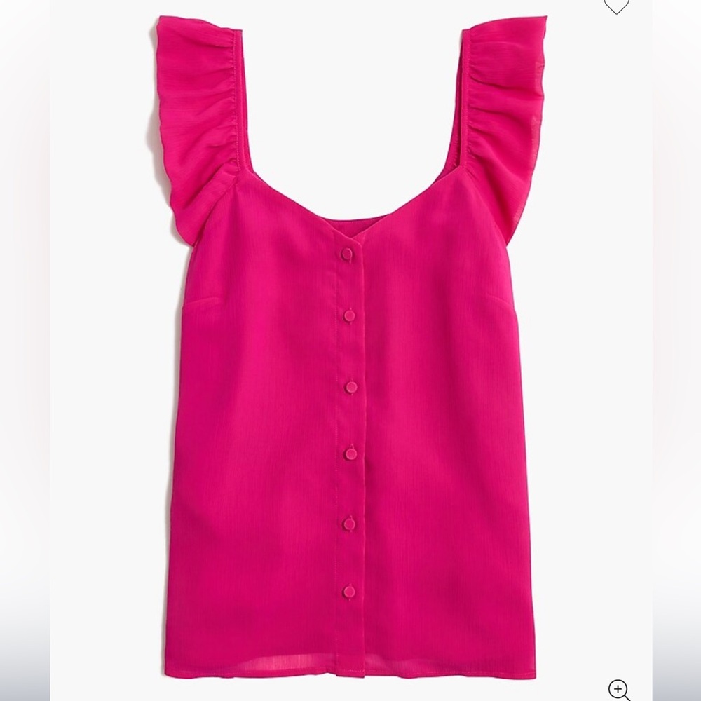J. Crew Ruffle Button Front Crepe Hot Pink Sleeveless Blouse, NWT, Women's 20